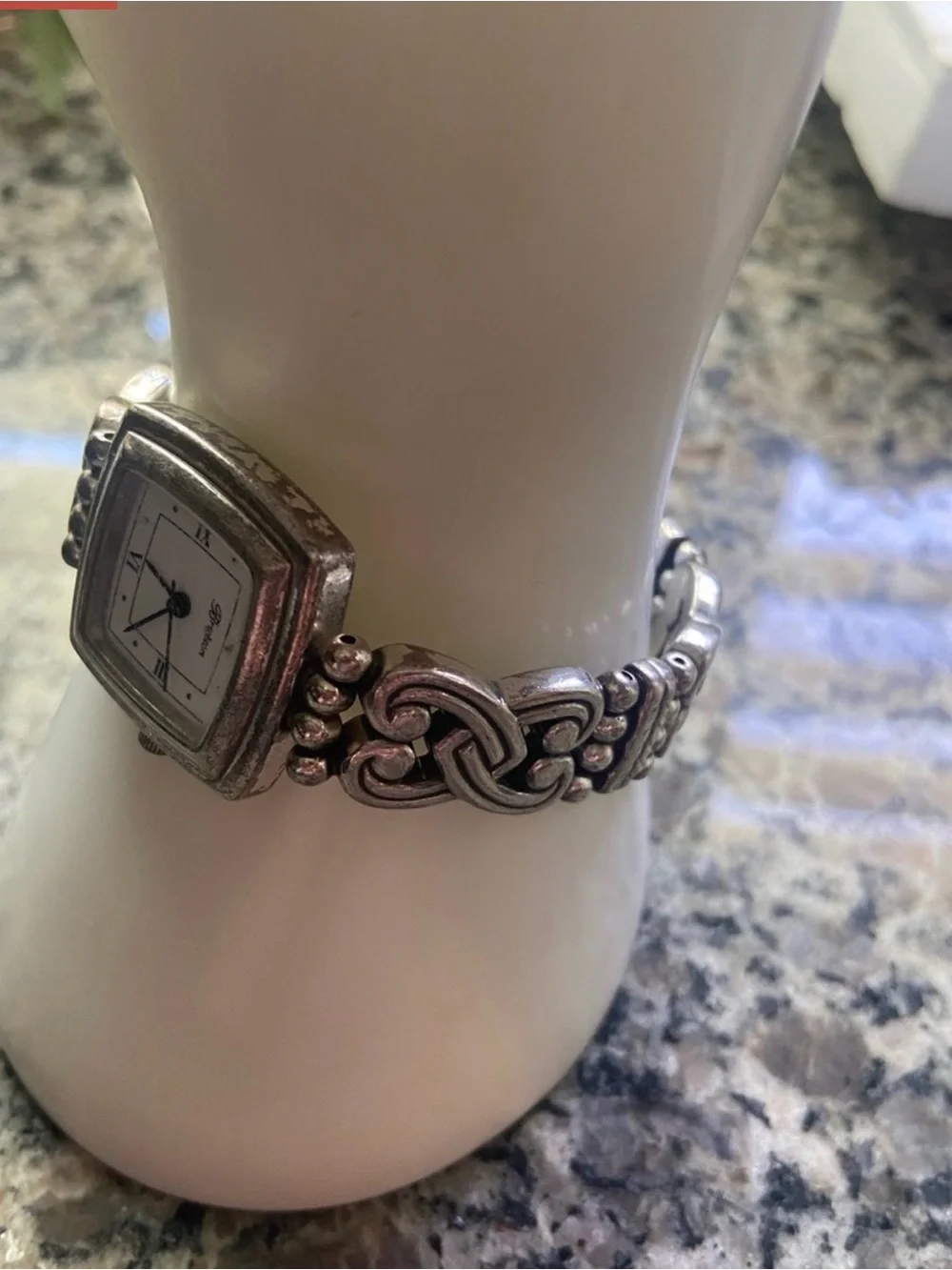 Brighton Vintage Women's Silver Heart Bracelet Watch with Toggle Closure